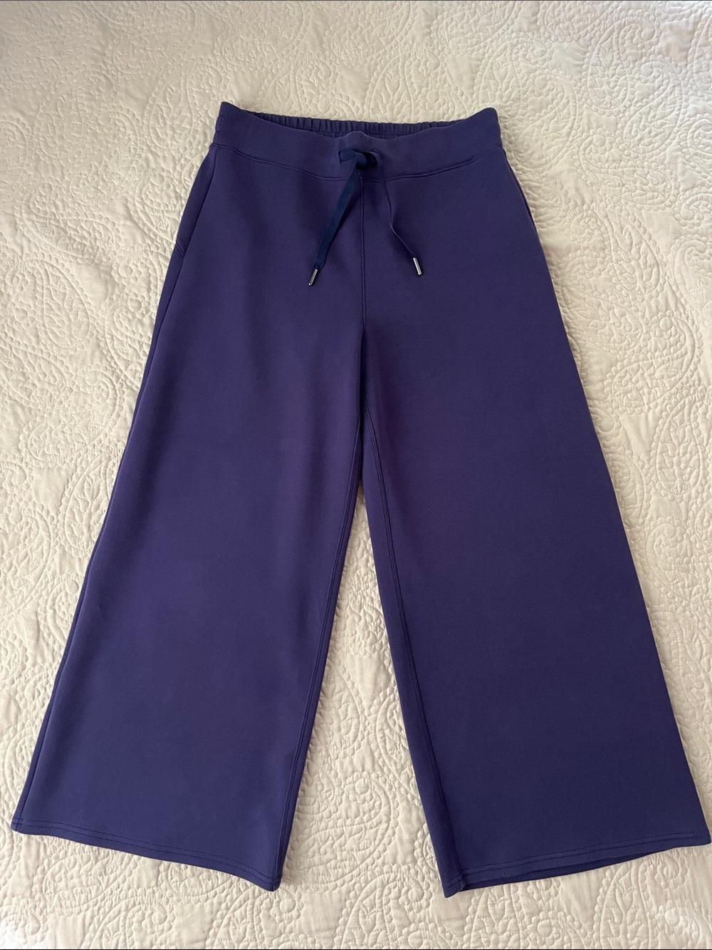SPANX AirEssentials Wide Leg Pull On Drawstring Active Knit Pants size L Navy